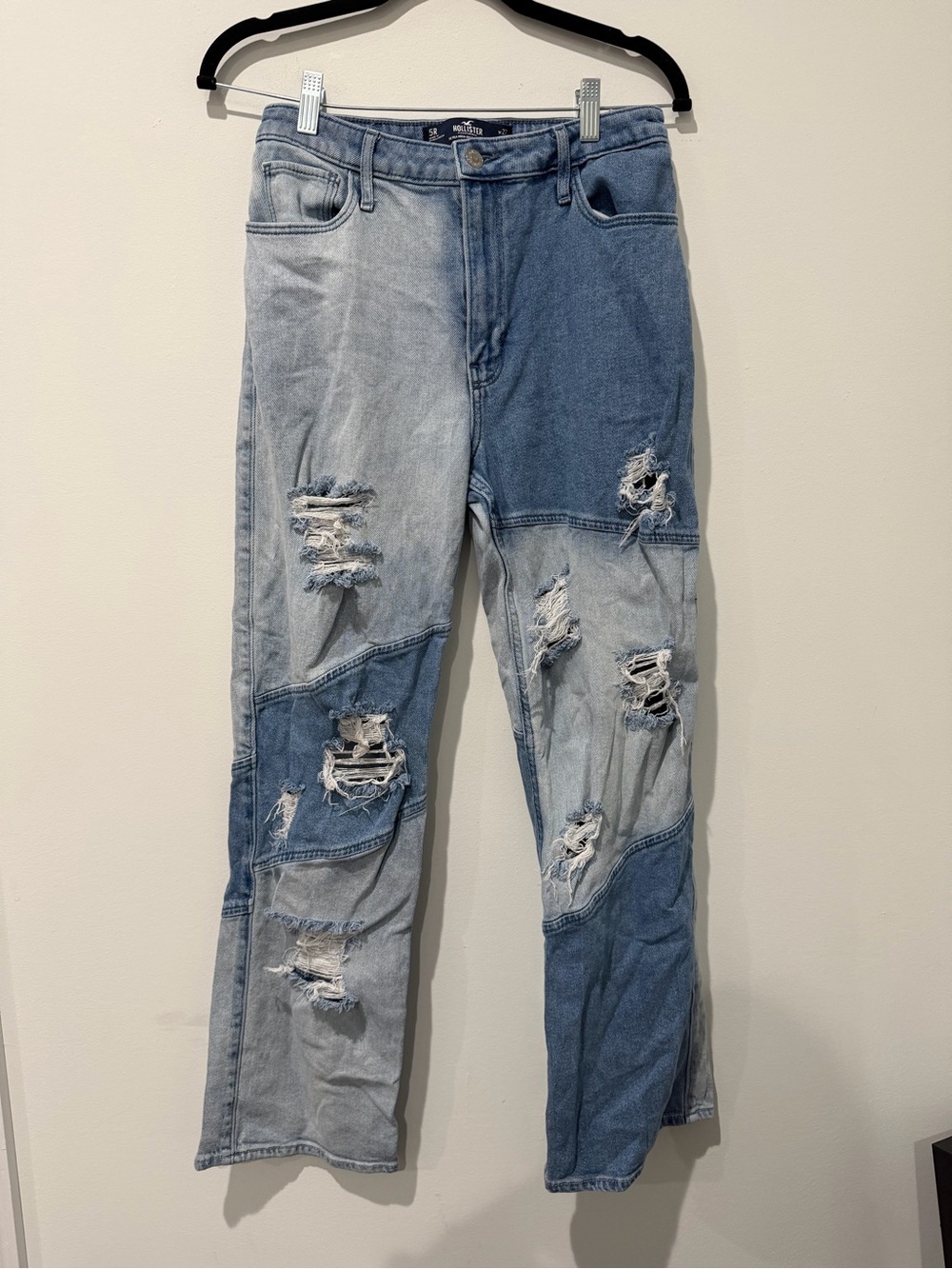 Patchwork Distressed Two-Tone Light Blue Women’s Jeans